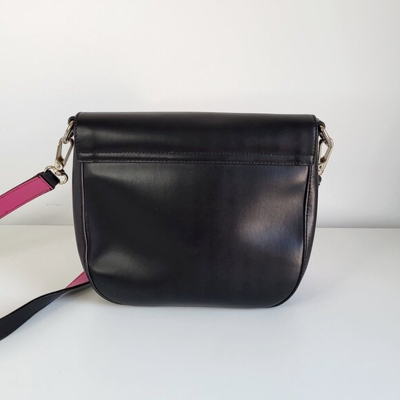 Kate Spade Black Leather Crossbody • Pink Strap - Picture 3 of 10